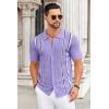 imageCOOFANDY Knit Shirts for Men Casual Short Sleeve Button Down Shirts Summer Beach Stretch Fit Collared ShirtsLilac