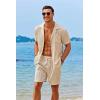 imageCOOFANDY Mens 2 Pieces Shirt Sets Short Sleeve Casual Button Down Hippie TShirts Shorts Sets Summer Fashion Beach OutfitsBeige
