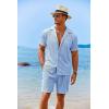 imageCOOFANDY Mens 2 Pieces Shirt Sets Short Sleeve Casual Button Down Hippie TShirts Shorts Sets Summer Fashion Beach OutfitsClear Blue