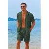 imageCOOFANDY Mens 2 Pieces Shirt Sets Short Sleeve Casual Button Down Hippie TShirts Shorts Sets Summer Fashion Beach OutfitsDark Green