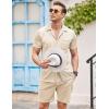 imageCOOFANDY Mens 2 Pieces Shirt Sets Short Sleeve Casual Button Down Hippie TShirts Shorts Sets Summer Fashion Beach OutfitsKhaki