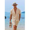 imageCOOFANDY Mens 2 Pieces Shirt Sets Short Sleeve Casual Button Down Hippie TShirts Shorts Sets Summer Fashion Beach OutfitsKhaki