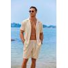 imageCOOFANDY Mens 2 Pieces Shirt Sets Short Sleeve Casual Button Down Hippie TShirts Shorts Sets Summer Fashion Beach OutfitsKhaki