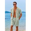 imageCOOFANDY Mens 2 Pieces Shirt Sets Short Sleeve Casual Button Down Hippie TShirts Shorts Sets Summer Fashion Beach OutfitsLight Green