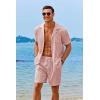 imageCOOFANDY Mens 2 Pieces Shirt Sets Short Sleeve Casual Button Down Hippie TShirts Shorts Sets Summer Fashion Beach OutfitsLight Pink
