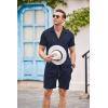 imageCOOFANDY Mens 2 Pieces Shirt Sets Short Sleeve Casual Button Down Hippie TShirts Shorts Sets Summer Fashion Beach OutfitsNavy Blue