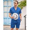 imageCOOFANDY Mens 2 Pieces Shirt Sets Short Sleeve Casual Button Down Hippie TShirts Shorts Sets Summer Fashion Beach OutfitsRoyal Blue