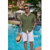 imageCOOFANDY Mens Button Down Shirts Short Sleeve Casual Linen Shirts for Men Summer Beach Wedding ShirtArmy Green