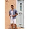 imageCOOFANDY Mens Button Down Shirts Short Sleeve Casual Linen Shirts for Men Summer Beach Wedding ShirtDark Blue