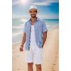 imageCOOFANDY Mens Button Down Shirts Short Sleeve Casual Linen Shirts for Men Summer Beach Wedding ShirtDenim Blue