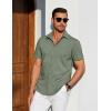 imageCOOFANDY Mens Casual Short Sleeve Shirts Button Down Summer Beach Shirt Lightweight Textured Tops with PocketArmy Green