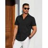 imageCOOFANDY Mens Casual Short Sleeve Shirts Button Down Summer Beach Shirt Lightweight Textured Tops with PocketBlack