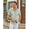 imageCOOFANDY Mens Casual Short Sleeve Shirts Button Down Summer Beach Shirt Lightweight Textured Tops with PocketLight Green