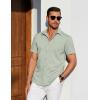 imageCOOFANDY Mens Casual Short Sleeve Shirts Button Down Summer Beach Shirt Lightweight Textured Tops with PocketLight Green