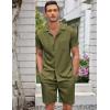 imageCOOFANDY Mens Short Sets 2 Piece Summer Beach Outfits Short Sleeve Shirts and Shorts Sets for MenArmy Green