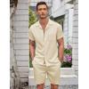 imageCOOFANDY Mens Short Sets 2 Piece Summer Beach Outfits Short Sleeve Shirts and Shorts Sets for MenBeige