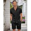 imageCOOFANDY Mens Short Sets 2 Piece Summer Beach Outfits Short Sleeve Shirts and Shorts Sets for MenBlack