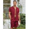 imageCOOFANDY Mens Short Sets 2 Piece Summer Beach Outfits Short Sleeve Shirts and Shorts Sets for MenCrimson