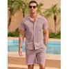 imageCOOFANDY Mens Short Sets 2 Piece Summer Beach Outfits Short Sleeve Shirts and Shorts Sets for MenDusty Rose