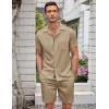 imageCOOFANDY Mens Short Sets 2 Piece Summer Beach Outfits Short Sleeve Shirts and Shorts Sets for MenKhaki