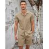 imageCOOFANDY Mens Short Sets 2 Piece Summer Beach Outfits Short Sleeve Shirts and Shorts Sets for MenKhaki