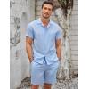 imageCOOFANDY Mens Short Sets 2 Piece Summer Beach Outfits Short Sleeve Shirts and Shorts Sets for MenLight Blue