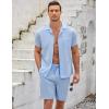 imageCOOFANDY Mens Short Sets 2 Piece Summer Beach Outfits Short Sleeve Shirts and Shorts Sets for MenLight Blue