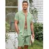 imageCOOFANDY Mens Short Sets 2 Piece Summer Beach Outfits Short Sleeve Shirts and Shorts Sets for MenLight Green