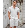 imageCOOFANDY Mens Short Sets 2 Piece Summer Beach Outfits Short Sleeve Shirts and Shorts Sets for MenWhite