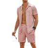 imageCOOFANDY Mens 2 Pieces Shirt Sets Short Sleeve Casual Button Down Hippie TShirts Shorts Sets Summer Fashion Beach OutfitsLight Pink
