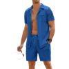 imageCOOFANDY Mens 2 Pieces Shirt Sets Short Sleeve Casual Button Down Hippie TShirts Shorts Sets Summer Fashion Beach OutfitsRoyal Blue