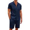 imageCOOFANDY Mens Short Sets 2 Piece Summer Beach Outfits Short Sleeve Shirts and Shorts Sets for MenNavy Blue