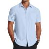 imageCOOFANDY Mens Short Sleeve Dress Shirts Wrinkle Free Regular Fit Dress Shirt Textured Casual Button Down ShirtsClear Blue
