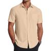 imageCOOFANDY Mens Short Sleeve Dress Shirts Wrinkle Free Regular Fit Dress Shirt Textured Casual Button Down ShirtsLight Khaki
