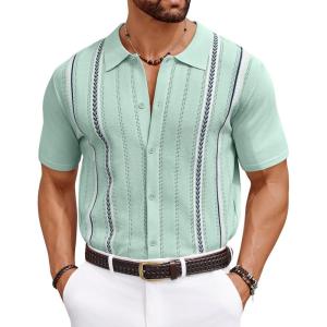imageCOOFANDY Knit Shirts for Men Casual Short Sleeve Button Down Shirts Summer Beach Stretch Fit Collared ShirtsMint Green