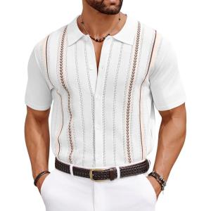 imageCOOFANDY Knit Shirts for Men Casual Short Sleeve Button Down Shirts Summer Beach Stretch Fit Collared ShirtsWhite