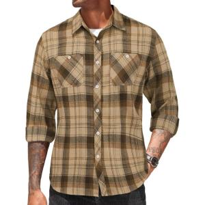 imageCOOFANDY Mens Flannel Plaid Shirts Long Sleeve Casual Button Down Shirt with PocketsBrown Plaid