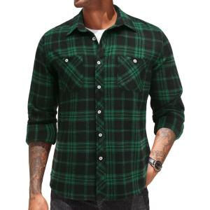 imageCOOFANDY Mens Flannel Plaid Shirts Long Sleeve Casual Button Down Shirt with PocketsGreen Black