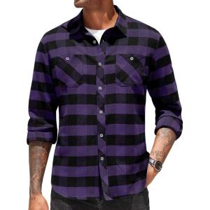 imageCOOFANDY Mens Flannel Plaid Shirts Long Sleeve Casual Button Down Shirt with PocketsPurple
