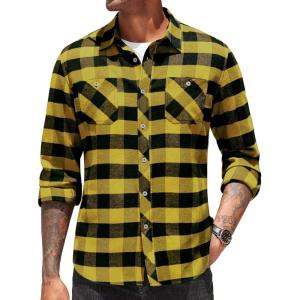 imageCOOFANDY Mens Flannel Plaid Shirts Long Sleeve Casual Button Down Shirt with PocketsYellow