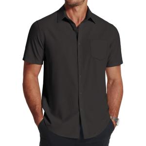 imageCOOFANDY Mens Short Sleeve Dress Shirts Wrinkle Free Regular Fit Dress Shirt Textured Casual Button Down ShirtsBlack