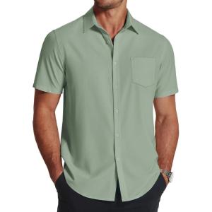 imageCOOFANDY Mens Short Sleeve Dress Shirts Wrinkle Free Regular Fit Dress Shirt Textured Casual Button Down ShirtsGreen