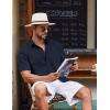 imageCOOFANDY Button Down Shirt for Men Short Sleeve Casual Shirt Summer Beach Vacation Shirt with PocketDark Blue