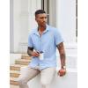 imageCOOFANDY Button Down Shirt for Men Short Sleeve Casual Shirt Summer Beach Vacation Shirt with PocketLight Blue