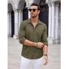 imageCOOFANDY Mens Casual Button Down Shirt Long Sleeve Wrinkle Free Shirts Loose fit Shirt Textured Stretch Shirts with PocketArmy Green