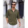 imageCOOFANDY Mens Casual Button Down Shirt Long Sleeve Wrinkle Free Shirts Loose fit Shirt Textured Stretch Shirts with PocketArmy Green