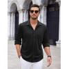 imageCOOFANDY Mens Casual Button Down Shirt Long Sleeve Wrinkle Free Shirts Loose fit Shirt Textured Stretch Shirts with PocketBlack