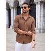 imageCOOFANDY Mens Casual Button Down Shirt Long Sleeve Wrinkle Free Shirts Loose fit Shirt Textured Stretch Shirts with PocketBrown