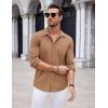 imageCOOFANDY Mens Casual Button Down Shirt Long Sleeve Wrinkle Free Shirts Loose fit Shirt Textured Stretch Shirts with PocketKhaki