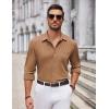 imageCOOFANDY Mens Casual Button Down Shirt Long Sleeve Wrinkle Free Shirts Loose fit Shirt Textured Stretch Shirts with PocketKhaki